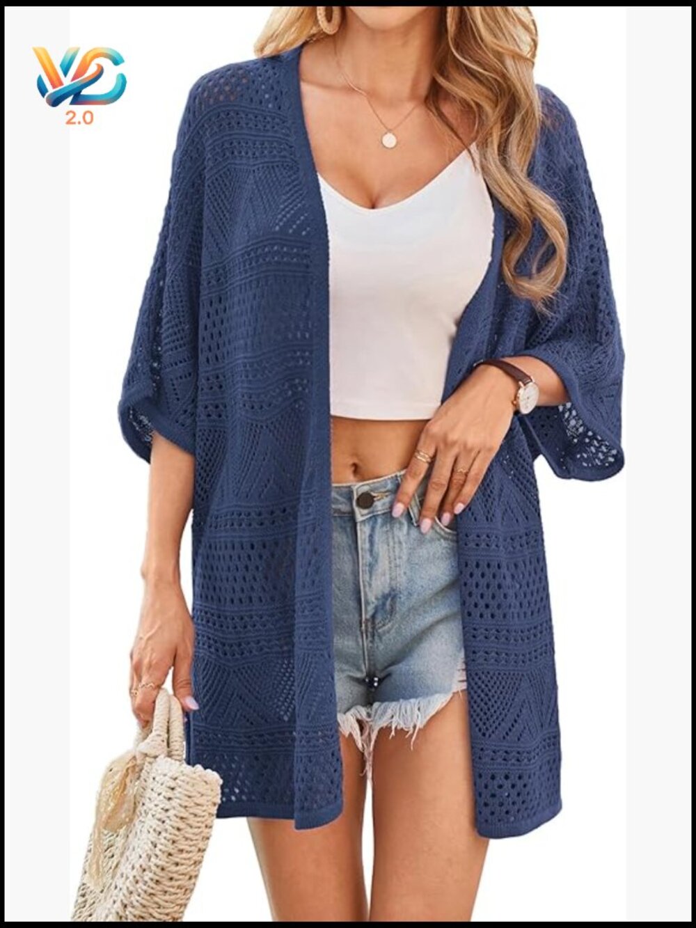 Women's Short Sleeve Crochet Cardigan Lightweight Oversized Knit Boho Kimono